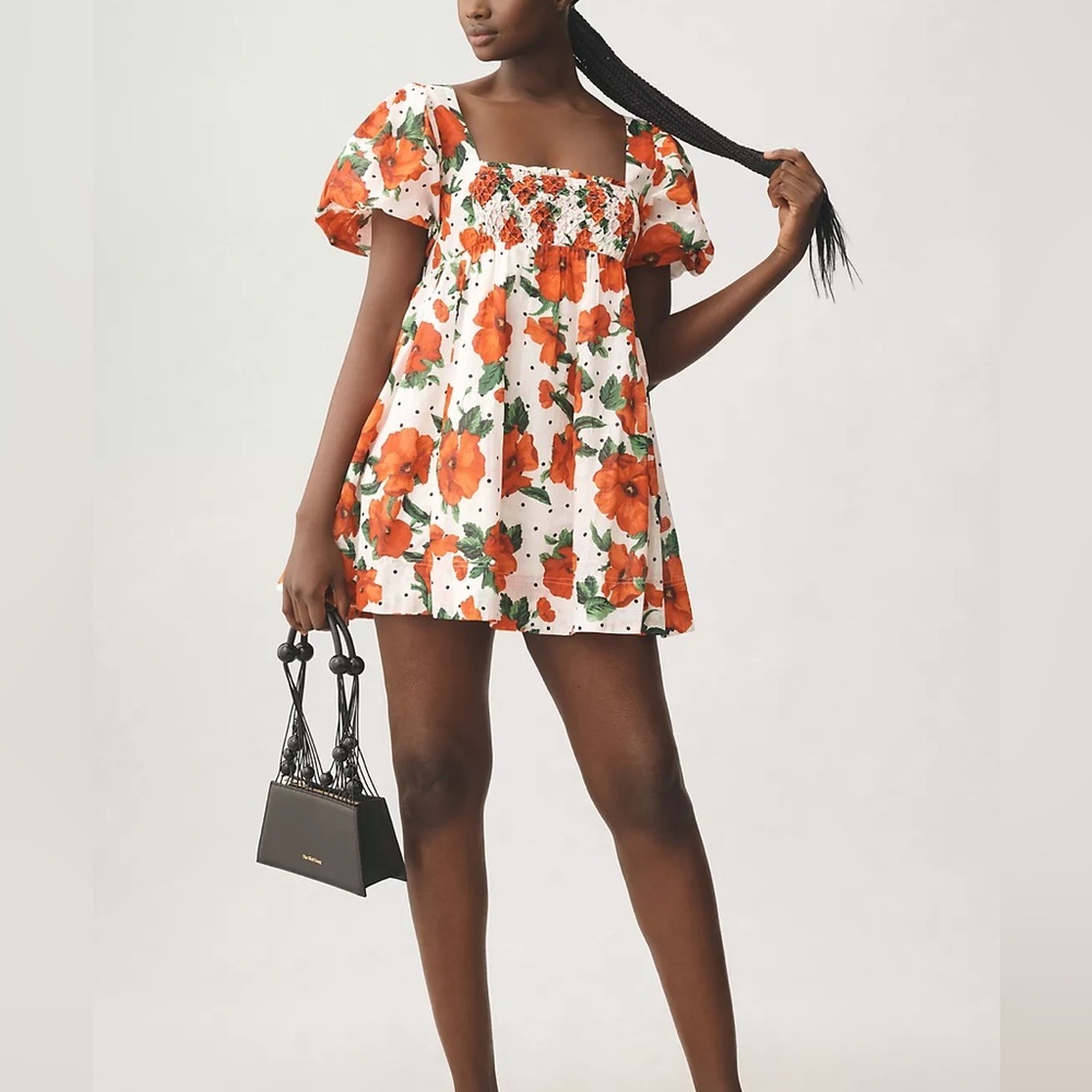 Anthropologie Maeve Square-Neck Smocked Babydoll Dress